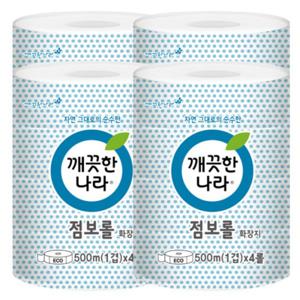 깨끗한나라 점보롤 화장지 1겹 500m 4롤 관리가 용이한 프리미엄 화장지