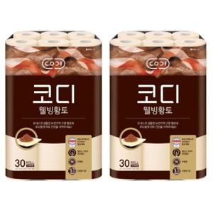 코디 웰빙 황토 천연펄프 3겹 롤화장지 27m 30롤x2팩/두루마리휴지 롤휴지