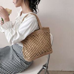 러밍 여름 니트 라탄 손가방 뜨개 그물 여성 데일리 여행 휴가 여행용 토트백 숄더백 가방 M723603