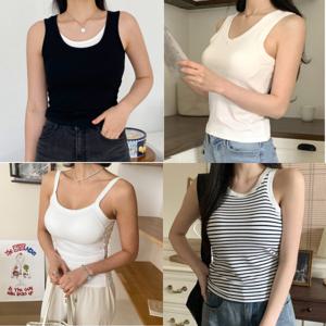 여성 사계절 끈나시 캡슬라브 골지스판나시 기본캡 민소매 나시티