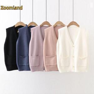 여성 조끼/베스트/파노티가을니트 브이넥조끼 주머니조끼 이너니트 숏 캐주얼점퍼(8 color)