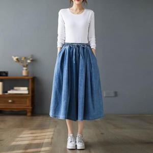 여성 치마바지/데님 치마바지 여성 빅사이즈 밴딩 와이드 플리츠 팬츠 XL 2XL 3XL 4XL 5XL(7 color)