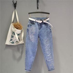 여성 청바지/큐빅 빅사이즈 청바지 여성 엄마 배기 키작녀 팬츠 봄 여름