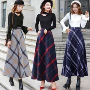 여성 스커트/겨울 스커트 여자 모직 체크 속 롱 하이웨이스트 A라인 날씬해 SF125