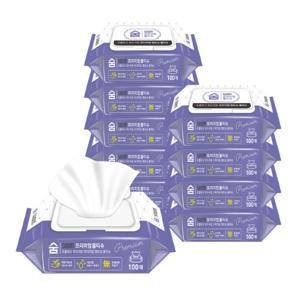 숨 프리미엄 물티슈 100매 10팩  (캡형) 도톰한 대용량 엠보싱 갓성비 저자극