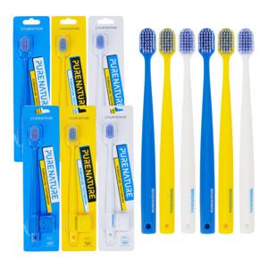 퓨어네이처 미세모 칫솔 스파이럴 치과칫솔 초극세모 어금니칫솔 혼합(노란2/파란2/흰2) 1박스 총6개입