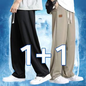 1+1 남자냉장고바지 여름 쿨 와이드팬츠 스판 아이스바지 밴딩  트레이닝복 작업복하의