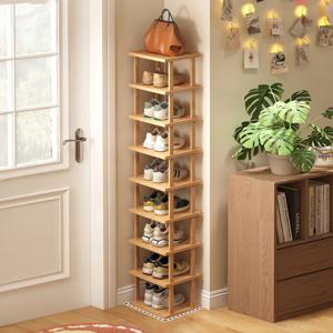 신발장 공간활용 틈새 현관 대나무재질 신발정리대 접이식 다용도 신발 정리대 9단