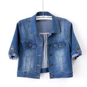 빅사이즈 여성 반팔 데님자켓 데일리룩 카라넥 크롭 청코트 데님재킷 숏자켓 3컬러
