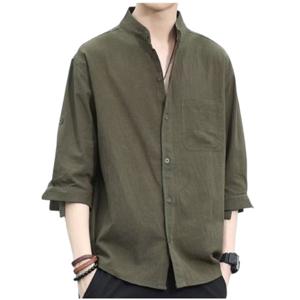 여름 남자 쿨 린넨 셔츠 7부 루즈핏 헨리넥 차이나 카라 반팔 셔츠 남성 남방