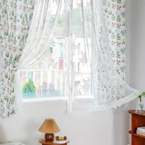 까르데코 내츄럴플라워 암막+피핀레이스 부케꽃 창문커튼 4장