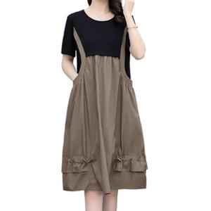 여성 반팔 레이어드 주름 포인트 미디움 원피스