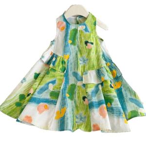 여름 민소매 면 원피스 2025 신상 어린이 서양식 유행 비치 스커트 아기 조끼 스커트