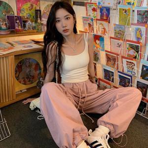 더블끈 골지 민소매 나시 티셔츠 여성 여름 티셔츠 브라캡 노브라 나시티