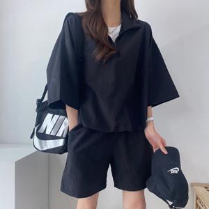 아노락 집업 여름 트레이닝 세트 여성 반팔 반바지 루즈핏 츄리닝 운동복세트