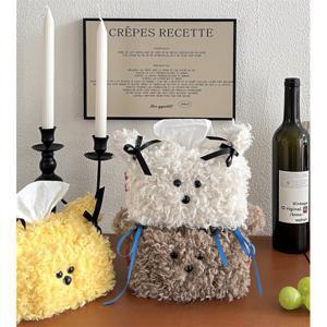 뽀글이 리본헤어핀 푸들 강아지 패브릭 두루마리 휴지커버 각티슈 팝업티슈케이스