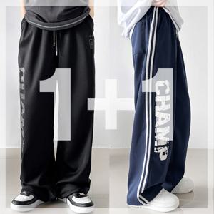 1+1/당일발송 챔프 2선 와이드팬츠 트레이닝바지 힙한 스트릿 데일리 캐주얼 오버핏 빅사이즈까지
