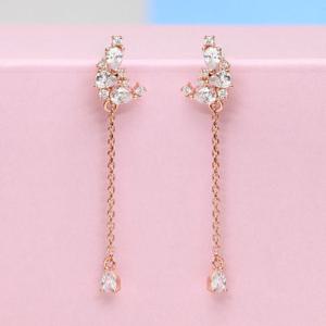 금침피어싱 14K 금침 체인 드롭 큐빅 초승달 로즈골드 피어싱