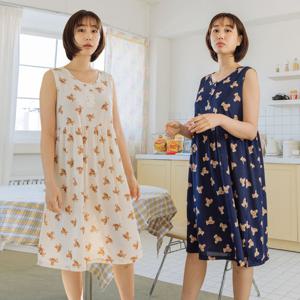 22 도씨 여성용 베어 냉감 민소매 원피스 잠옷 D3954