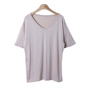 리얼 국산 여성 V넥 5부 루즈핏 무지 반팔티 RNF-WSH-3096-크림