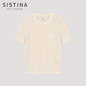 [SISTINA] 인기 로고 넥 배색 반팔 니트_ASKPOO21560_LB