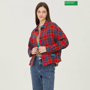 베네통 베니 체크 블라우스 BABLA5441_RD