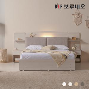 [착불] 보루네오 리오Po LED 3서랍 수납 침대 독립유로탑 협탁2 세트 Q