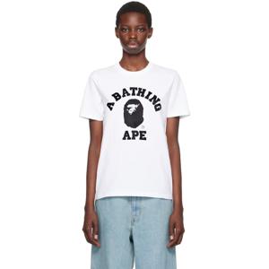 25 FW BAPE 여성 화이트 컬리지 스타 크리스탈 스톤 티셔츠 241546F110049