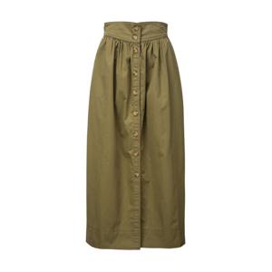 바네사브루노 24FW 카키 면혼방 버튼여밈 롱스커트 VISK4F107K2
