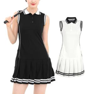 보스케 여성 봄 여름 골프웨어 골프 배색 카라 데일리 민소매 원피스