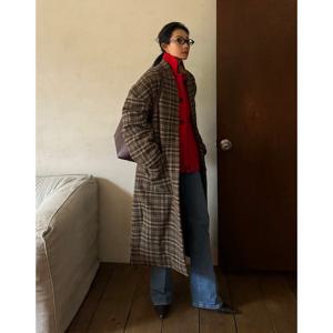 바네사브루노 24FW 카멜 체크 울혼방 롱코트 VICO4F202CM
