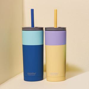 아소부 스텐 진공 보온보냉 빨대 텀블러 600ML 슈퍼브시피 파스텔