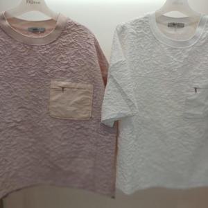 Destijl HC06 루즈핏 밑단 스트링 5부 라운드 반팔 엠보싱 주머니 티블라우스 D2523ts12
