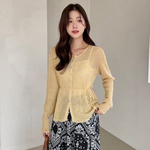 [모리스커밍홈] 끈세트 린넨 그물 가디건_M2504CD015B