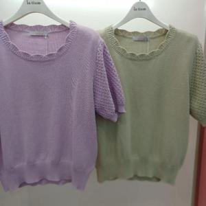 Latium HC06 깔끔한 레이스넥 비스킷 라운드 반팔 니트티 T2523sw07