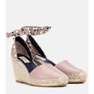 발렌 Rockstud Double 레더 웨지 에스파드리유 P00330573