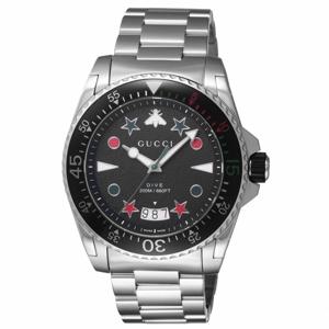DIVE Quartz 200M 45MM Watch YA136221 [] [구찌] 시계 다이브 블랙 다이얼 스테인레스