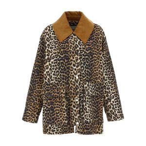 GANNI Leopard Printed Canvas Midi jacket W0391859