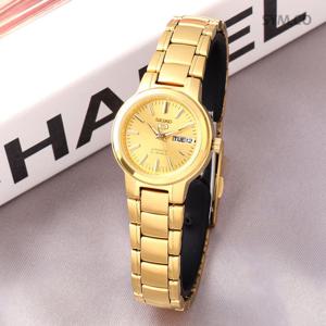 세이코5 SYME46K1 데이데이트 골드톤 와인딩 오토매틱 여자 메탈 시계 c