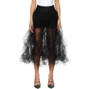 25 FW 발렌티노 여성 블랙 일루시오네 튤 미디 스커트 242476F092001