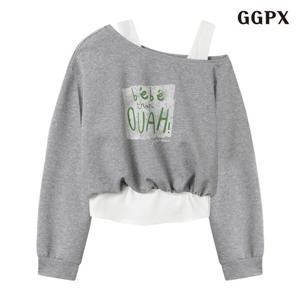 GGPX레이어드 레터링 배색 오픈숄더 맨투맨 티셔츠 (GPCLW020D)
