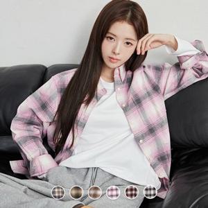 [지오다노]여성 가을/겨울 루즈 오버핏 플란넬 긴팔 면 체크 남방 셔츠 345911