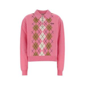 미우미우 로고 체크 캐시미어 폴로 셔츠 2242516