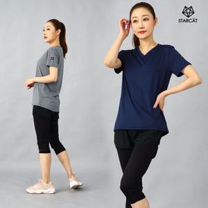 홈트 홈요가 운동복  슬림롱브이넥반팔 TTS04P8