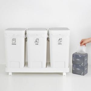 [홈앤하우스]원터치 3칸 분리수거함 + 전용 비닐봉투 20L 100매