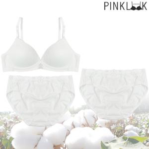 [핑크룩] 순면 코튼노와이어 브라팬티3종세트/화이트