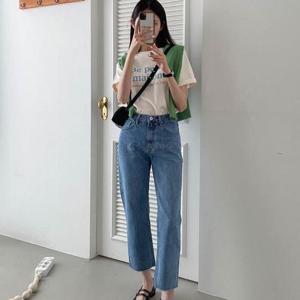 여자 일자 시티보이룩 8부 일자 논스판 청바지