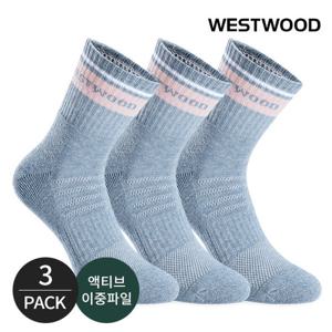 웨스트우드 여성 쿠션 탑링글 컬러배색 등산 중장목양말 3P_LB