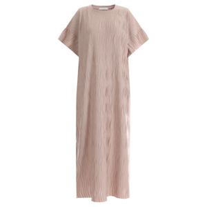 [샵앤]프릴주름 여성 라운드 데일리 이지웨어 H라인 반팔 롱원피스 LL-WDR-11873-핑크
