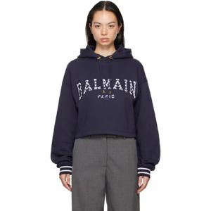 25 FW 발망 여성 네이비 비쉬 크롭 후드티 242251F097002